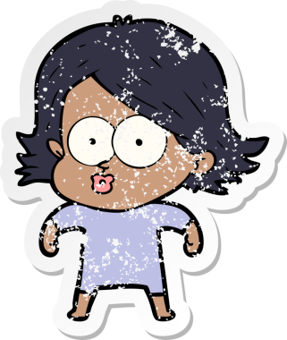 Bir insan tarafından çizilmiş karikatür kızının sıkıntılı çıkartması.