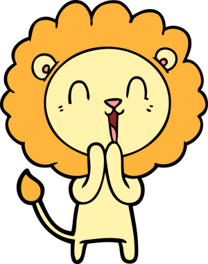 Bir insan tarafından çizilmiş gülen aslan çizgi filmi.
