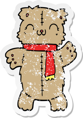 Bir insan tarafından çizilmiş karikatür oyuncak ayısının sıkıntılı çıkartması.