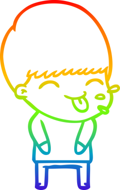 Gökkuşağı gradyan çizgi çizimi bir insan tarafından çizilmiş dili dışarı çıkaran bir çizgi çocuk.