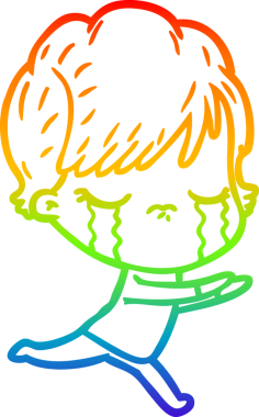 Gökkuşağı gradyan çizimi bir insan tarafından çizilmiş ağlayan bir çizgi kadın çizimi