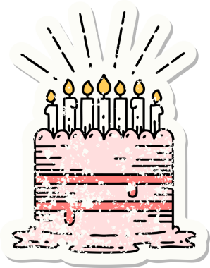 Bir insan tarafından çizilmiş dövme stili bir doğum günü pastasının eski etiketi.