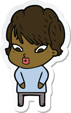 Bir insan tarafından çizilmiş bir karikatür kadının çıkartması.