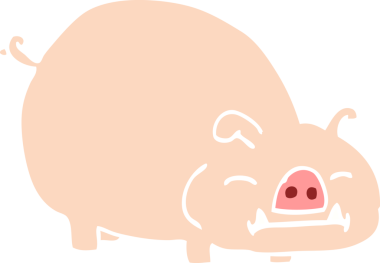 Bir insan tarafından çizilmiş düz renkli çizgi film domuzu.