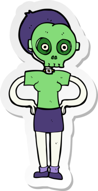 Bir insan tarafından çizilmiş maske takan bir karikatür kadının çıkartması.