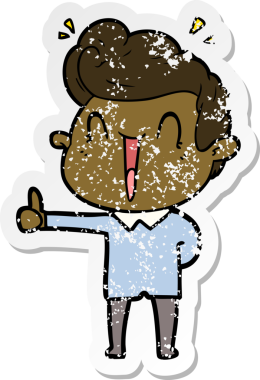 Bir insan tarafından çizilmiş heyecanlı bir karikatür çıkartması.