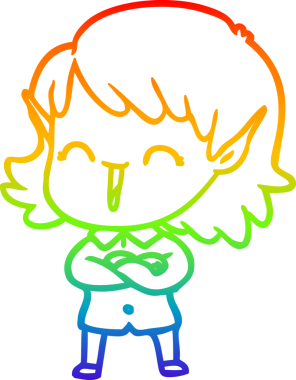 Gökkuşağı gradyan çizgi çizimi bir insan tarafından çizilmiş bir elf kızı