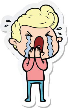 Bir insan tarafından çizilmiş ağlayan bir karikatür çıkartması.