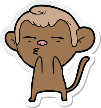 Bir insan tarafından çizilmiş şüpheli bir maymunun çıkartması.