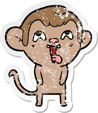 Bir insan tarafından çizilmiş çılgın bir çizgi maymunun sıkıntılı çıkartması.