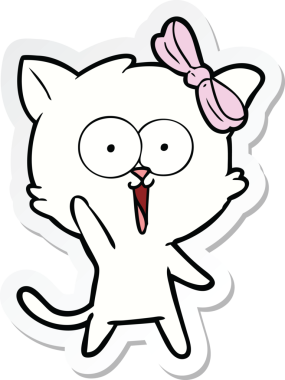 Bir insan tarafından çizilmiş çizgi film kedisinin çıkartması.