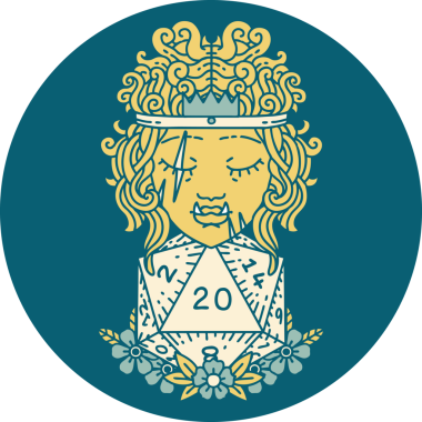 Retro Dövme Tarzı Yarı Ork Barbar Doğal yirmilik zar atışıyla bir insan tarafından çizilmiş