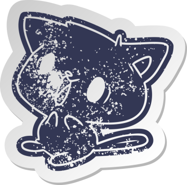 Bir insan tarafından çizilmiş sevimli kawaii kedisinin sıkıntılı eski çizgi film çıkartması.