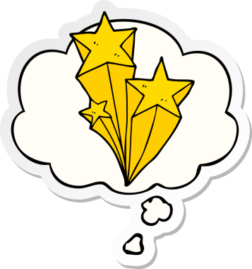 Düşünce baloncuğu olan çizgi film yıldızları insan tarafından çizilmiş bir çıkartma gibi kayıyor.