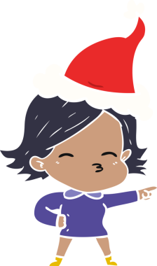 Bir insan tarafından çizilmiş Noel Baba şapkası giyen bir kadının el çizimi düz renk çizimi.