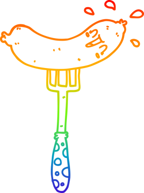 Bir insan tarafından çizilen çatalla çizilmiş mutlu sosis çizgi çizimi.