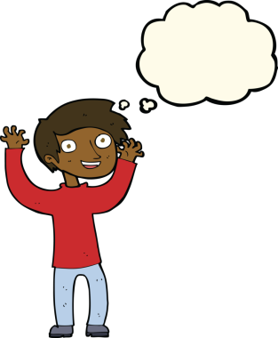 Bir insan tarafından çizilmiş düşünce balonlu mutlu adam çizgi filmi.