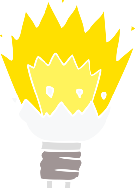 Bir insan tarafından çizilmiş düz renk çizgi film patlayan ampul