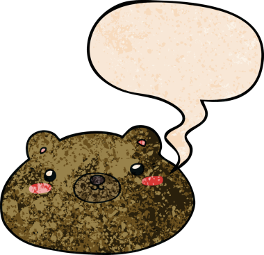 Bir insan tarafından çizilmiş eski moda konuşma baloncuğu olan çizgi film ayısı.