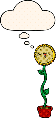 Bir insan tarafından çizilmiş çizgi roman tarzında düşünce baloncuğu olan ayçiçeği.