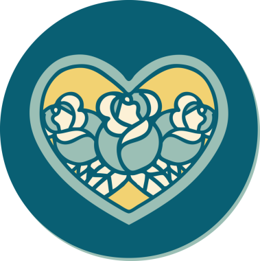 Geleneksel kalp stili dövme çıkartması ve bir insan tarafından çizilmiş çiçekler.