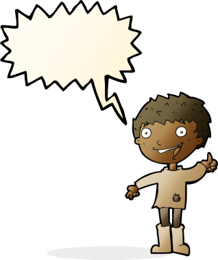 Bir insan tarafından çizilmiş konuşma balonu olan heyecanlı bir çocuk.