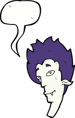 Bir insan tarafından çizilmiş düşünce balonlu vampir kafası.