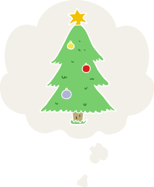 Düşünce baloncuğu insan tarafından çizilmiş bir karikatür noel ağacı.