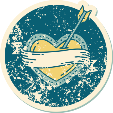 Bir insan tarafından çizilmiş ok kalp ve pankartın sembolik dövmeli görüntüsü