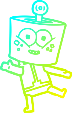 Bir insan tarafından çizilmiş mutlu bir robot çizgi film çizimi.