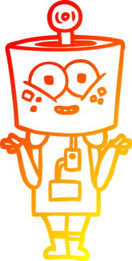 Bir insan tarafından çizilen omuz silken mutlu çizgi film bir robotun sıcak çizgi çizimi