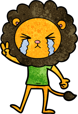 karikatür ağlayan aslan bir insan tarafından çizilmiş barış işareti