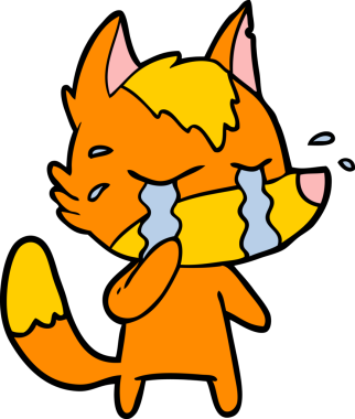 Bir insan tarafından çizilmiş üzgün küçük tilki çizgi film karakteri.