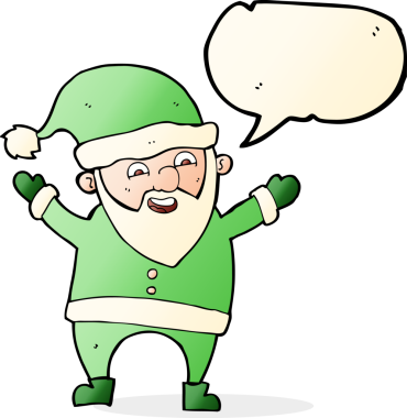 Bir insan tarafından çizilmiş konuşma balonlu Noel Baba çizgi filmi.