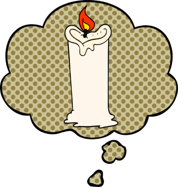 Bir insan tarafından çizilmiş, düşünce baloncuklu çizgi roman mumu.