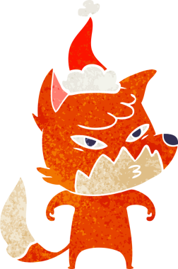 Bir insan tarafından çizilmiş Noel Baba şapkası takan bir tilki çizilmiş.