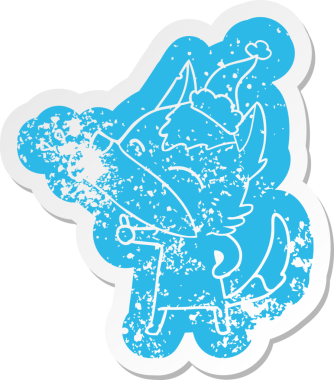 Uluyan Kurt çizgi filmi, bir insan tarafından çizilmiş Noel Baba şapkasının çıkartması.