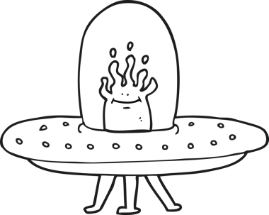 Bir insan tarafından çizilmiş siyah beyaz bir uçan daire.