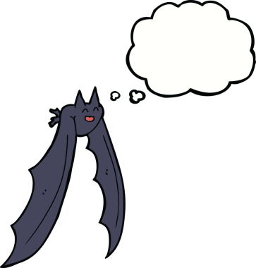 Bir insan tarafından çizilmiş düşünce baloncuklu uçan yarasa.