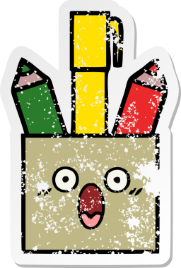 Bir insan tarafından çizilmiş sevimli bir kalem tenceresinin sıkıntılı çıkartması.