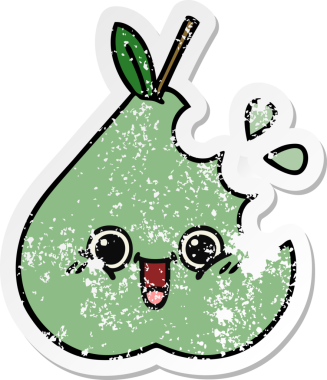 Bir insan tarafından çizilmiş yeşil armut karikatürünün sıkıntılı çıkartması.