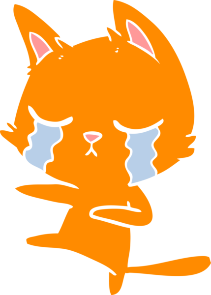 Bir insan tarafından çizilmiş düz renkli çizgi film kedisi dansı.