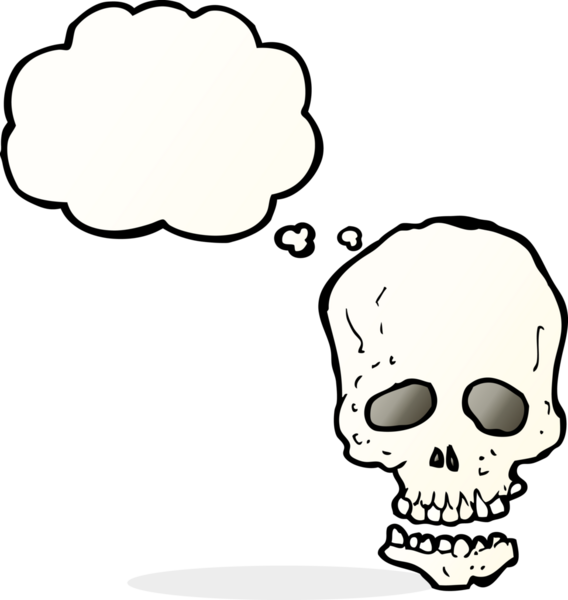 Bir insan tarafından çizilmiş düşünce baloncuklu bir kafatası.