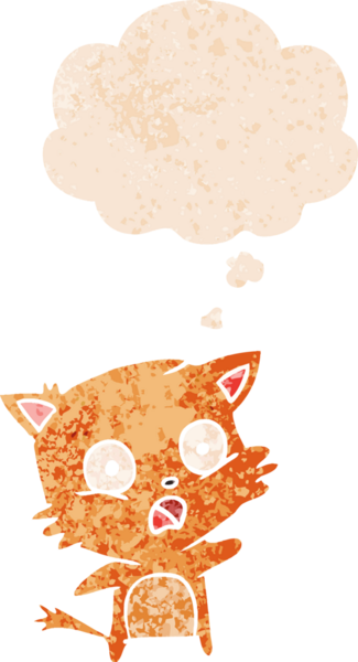 grunge 'da düşünce baloncuğu olan çizgi film kedisi bir insan tarafından çizilmiş dertli retro desenli