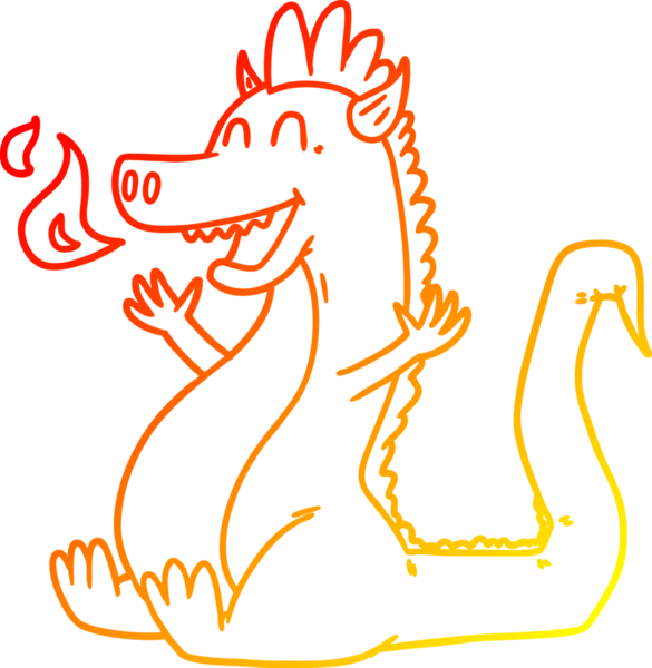 Bir insan tarafından çizilen mutlu ejderhanın sıcak çizgi çizimi