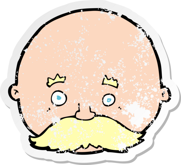 Bir insan tarafından çizilmiş bıyıklı kel bir adamın gerici, sıkıntılı çıkartması.