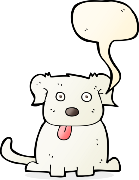 Bir insan tarafından çizilmiş konuşma balonu olan çizgi film köpeği.