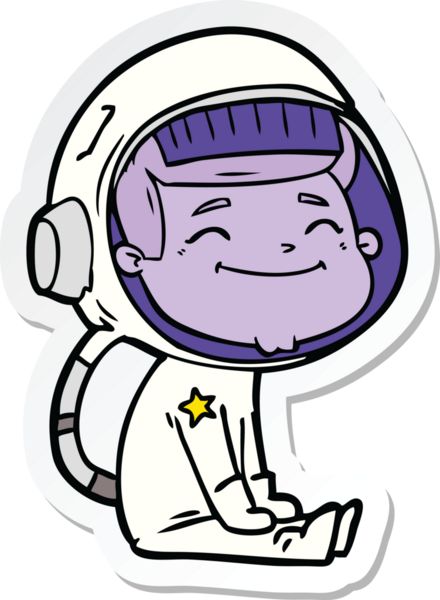 Bir insan tarafından çizilmiş mutlu bir astronotun çıkartması.
