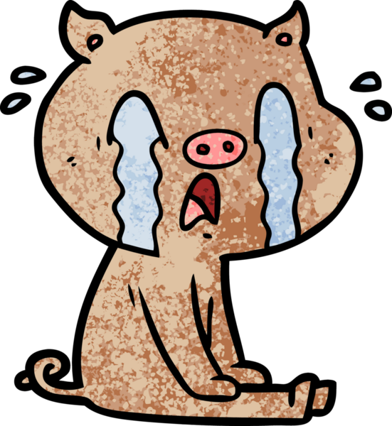 Bir insan tarafından çizilmiş ağlayan domuz çizgi filmi.