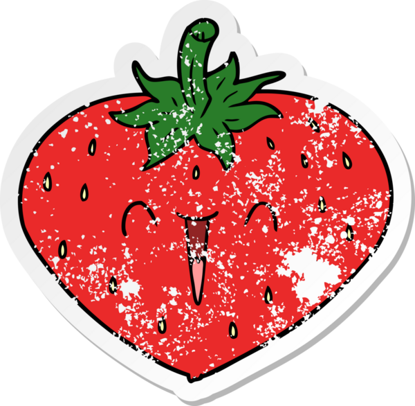 Bir insan tarafından çizilmiş mutlu bir çileğin sıkıntılı çıkartması.